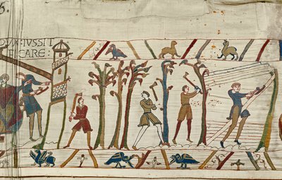 Trees are chopped down to build ships for the Norman fleet, Bayeux Tapestry by Unbekannt Unbekannt